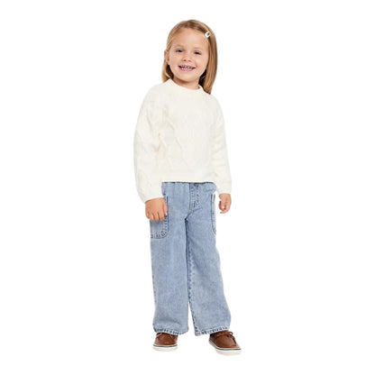Old Navy Pull-On Baggy Wide-Leg Cargo Jeans for Toddler Girls, Light or Med Wash