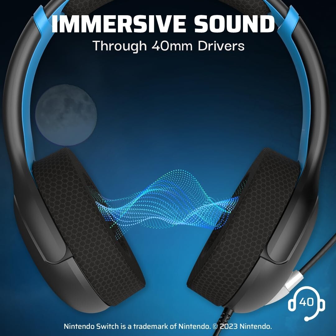 PDP Black Blue Noise Cancel Mic Wired Airlite Gaming Headset