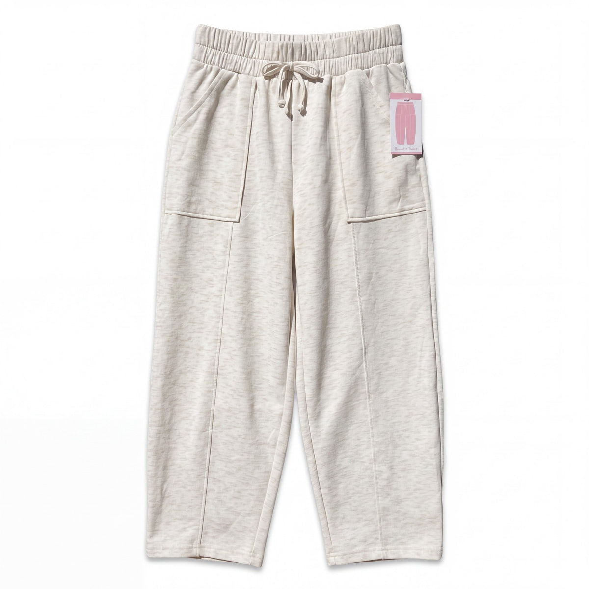 Shosho Women’s Cream Jogger Pants Paperbag Waist Lounge Athletic Barrel Pants