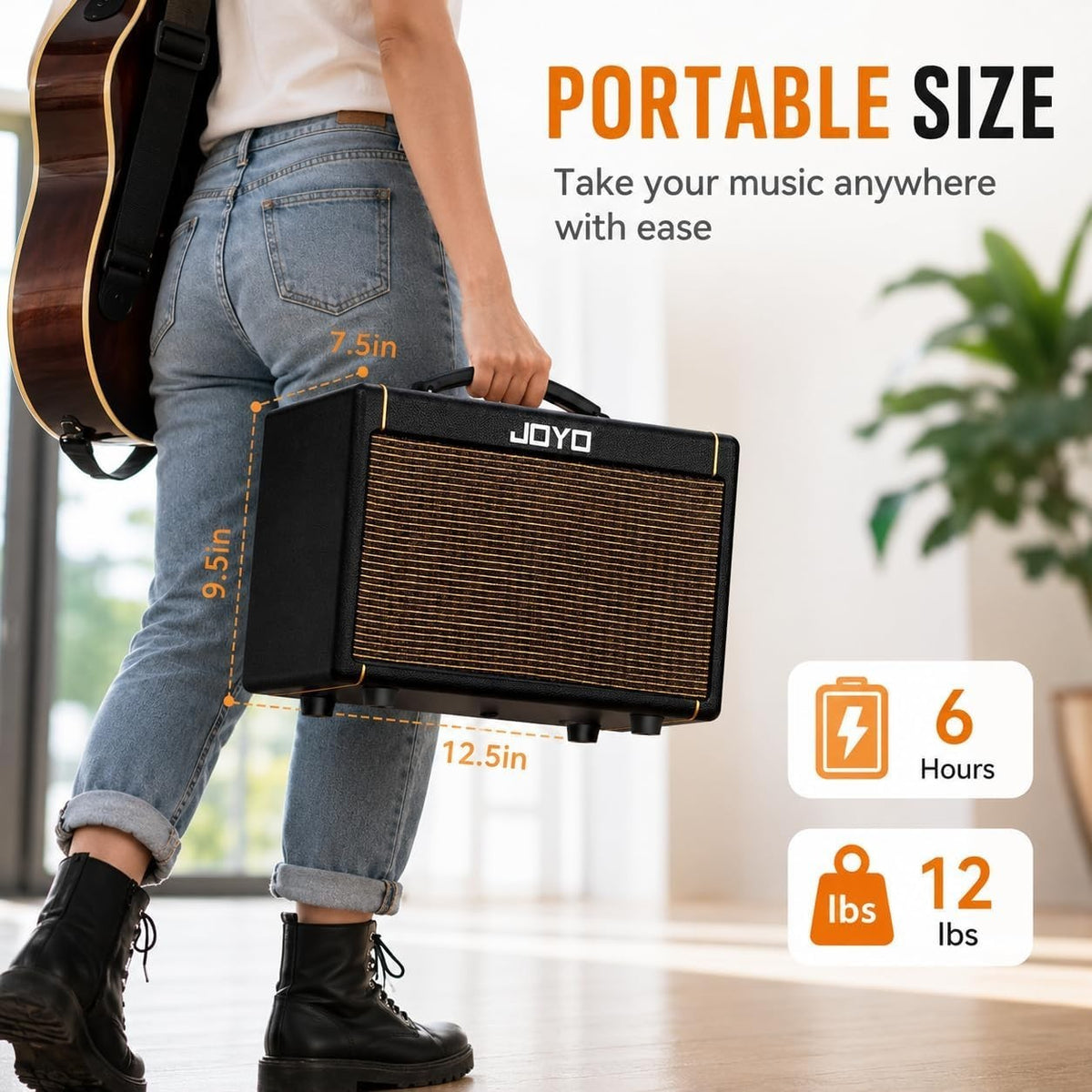 20W Acoustic Guitar Amp Battery-Powered Portable Stereo Amplifier with Blueto...
