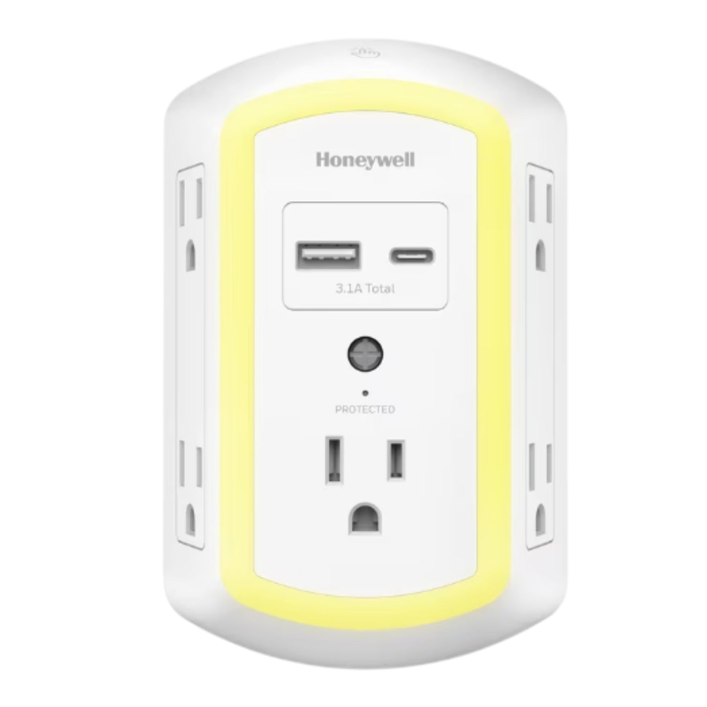 Honeywell Wall Outlet Extender with Night Light USB C Surge Protector Splitter