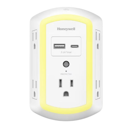 Honeywell Wall Outlet Extender with Night Light USB C Surge Protector Splitter