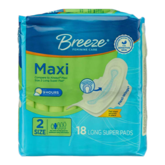 Breeze Ultra Thin Size 2 Super Long Pads 18 Count x 10 - 180 total
