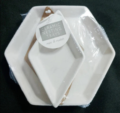 Set of 3 Bullseye's Playground White Bisque Ceramic Hexagon Nesting Trays