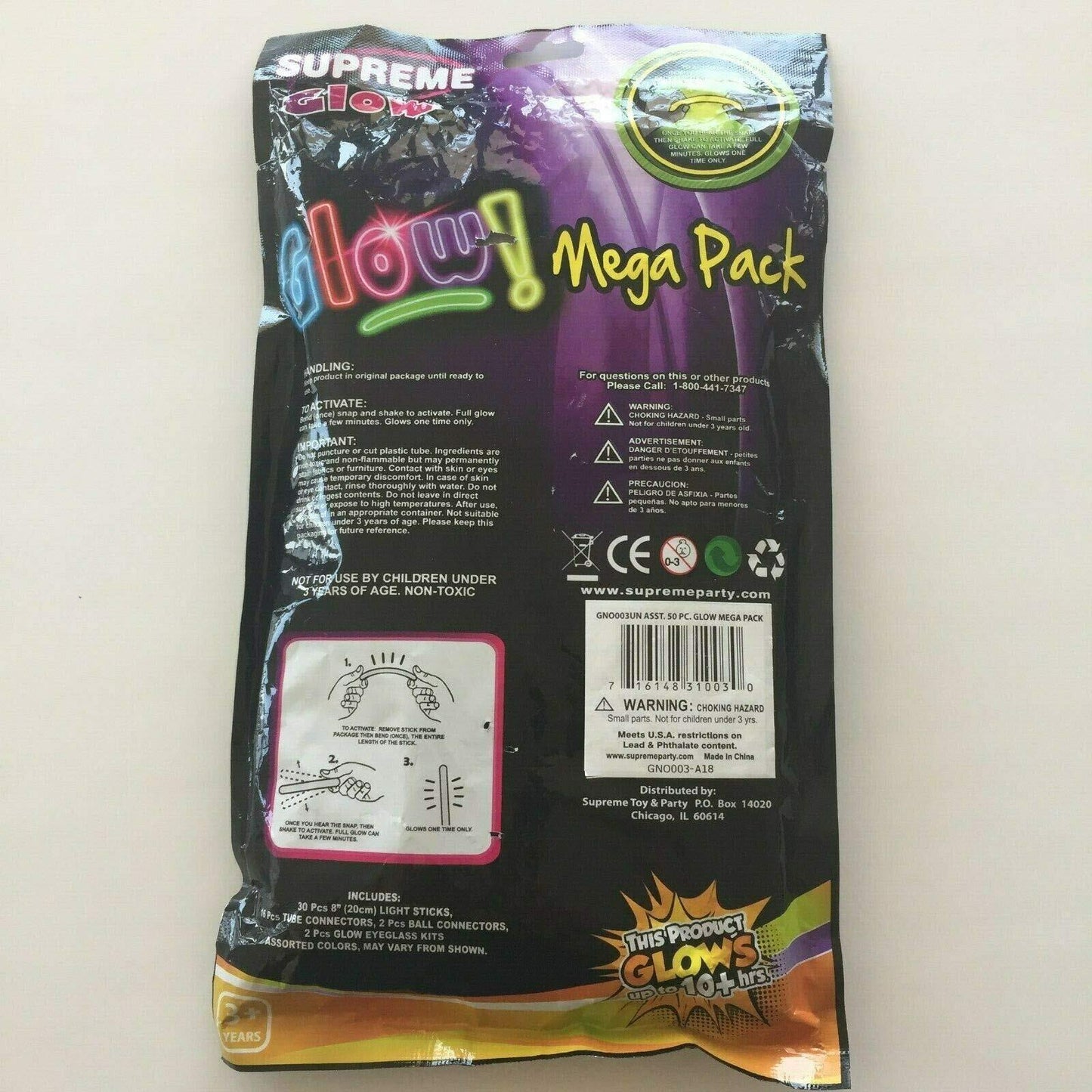 Glow in the Dark 50 piece Mega Pack Assorted Glow Sticks, Light Sticks, Tube Co