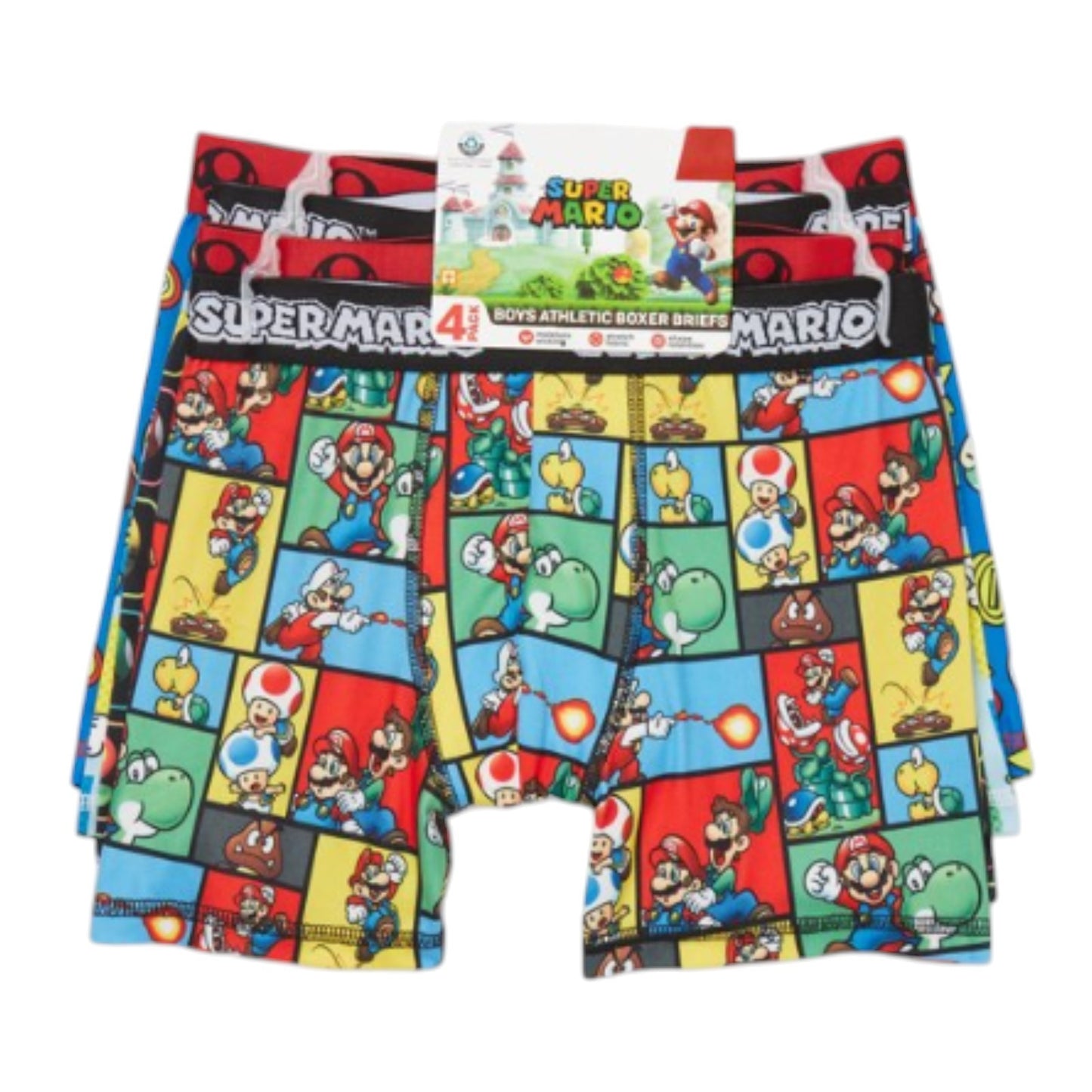 Nintendo Boys Super Mario Kart Boxer Briefs Underwear, 4-Pack, Sizes XS-L