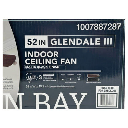 Hampton Bay Glendale III 52 in. LED Indoor Matte Black Ceiling Fan with Light