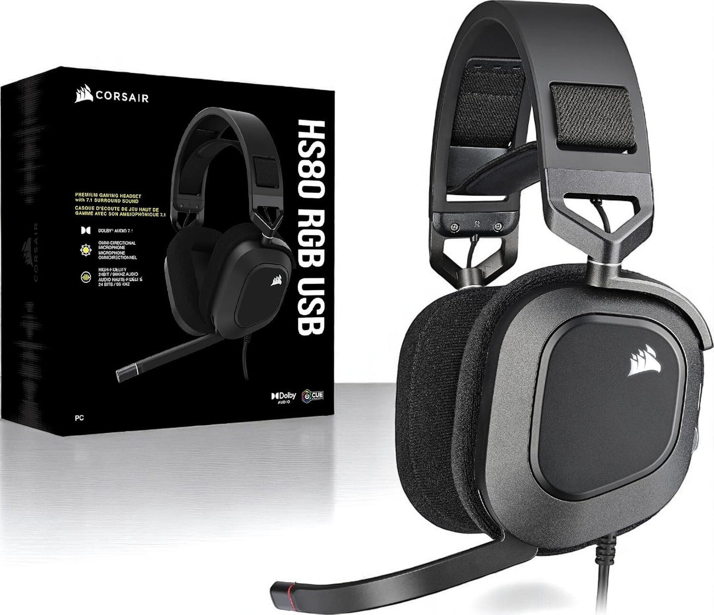 Corsair HS80 RGB USB Premium Wired Gaming Headset W/ Dolby Audio Surround Sound