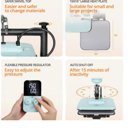 Digital Heat Press machine 15 x 15 T-Shirt Sublimation Print Transfer Heat Press