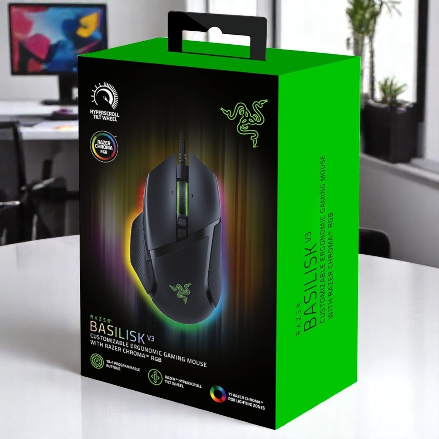 Razer Basilisk V3 Wired Optical Gaming Mouse with Chroma RBG Lighting - Black