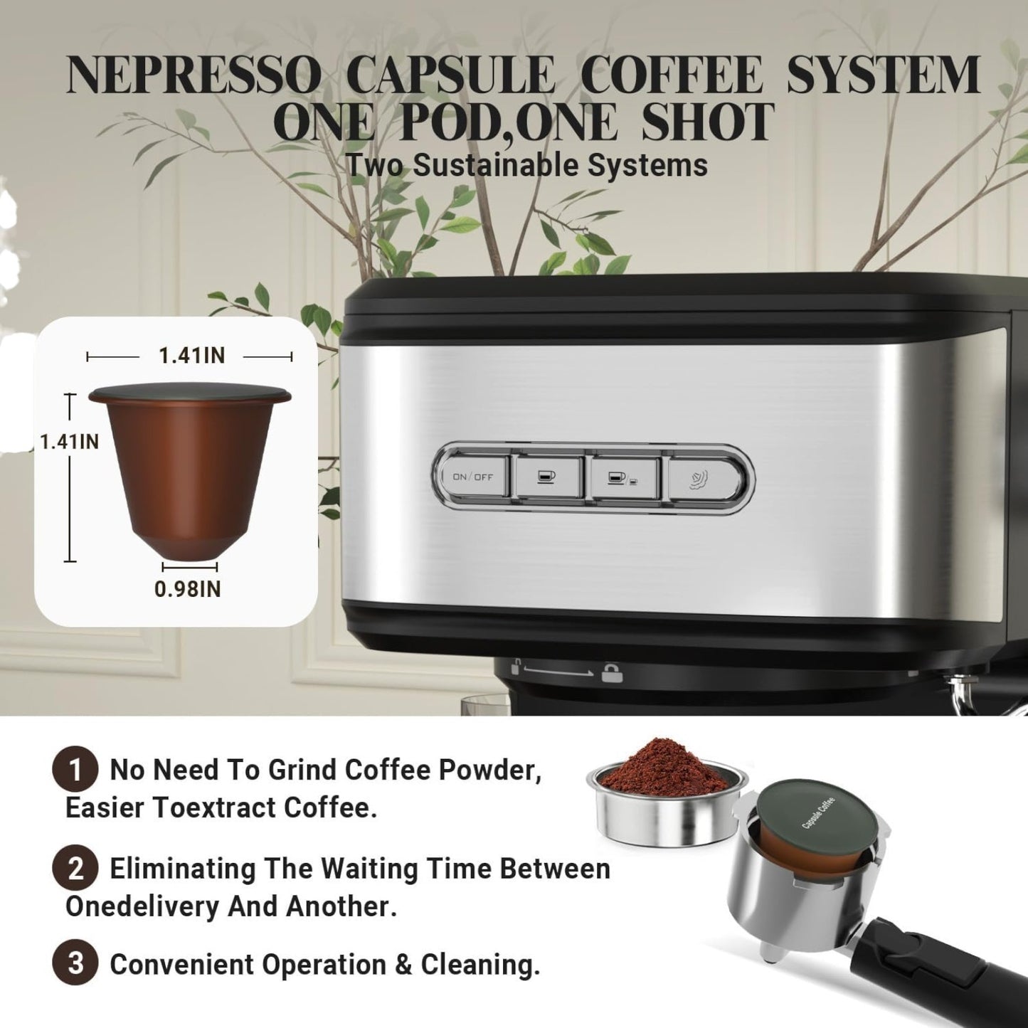 Empstorm Espresso Machine 20 Bar, 2 in 1 Espresso w/Steam pressure coffee Maker