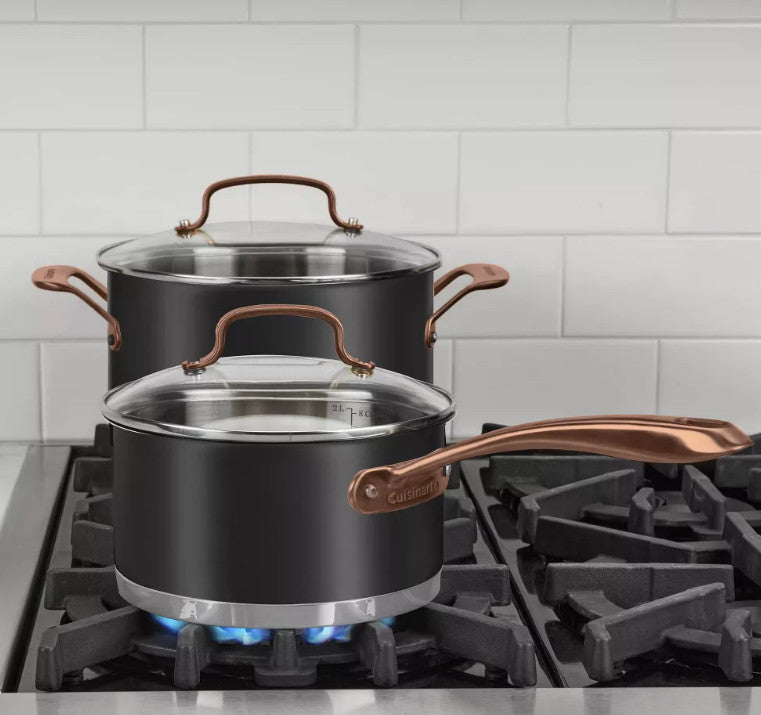 Cuisinart 8pc Pots & Pan Matte Stainless Steel Cookware Set Black Bronze Handles