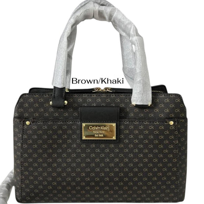 NWT Calvin Klein Women's Triple Compartment Satchel Crossbody Bag Almond/Brown