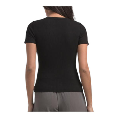 Cyrus Essentials Women Ribbed Short Sleeve Top, V, Scoop, & Crew Neck