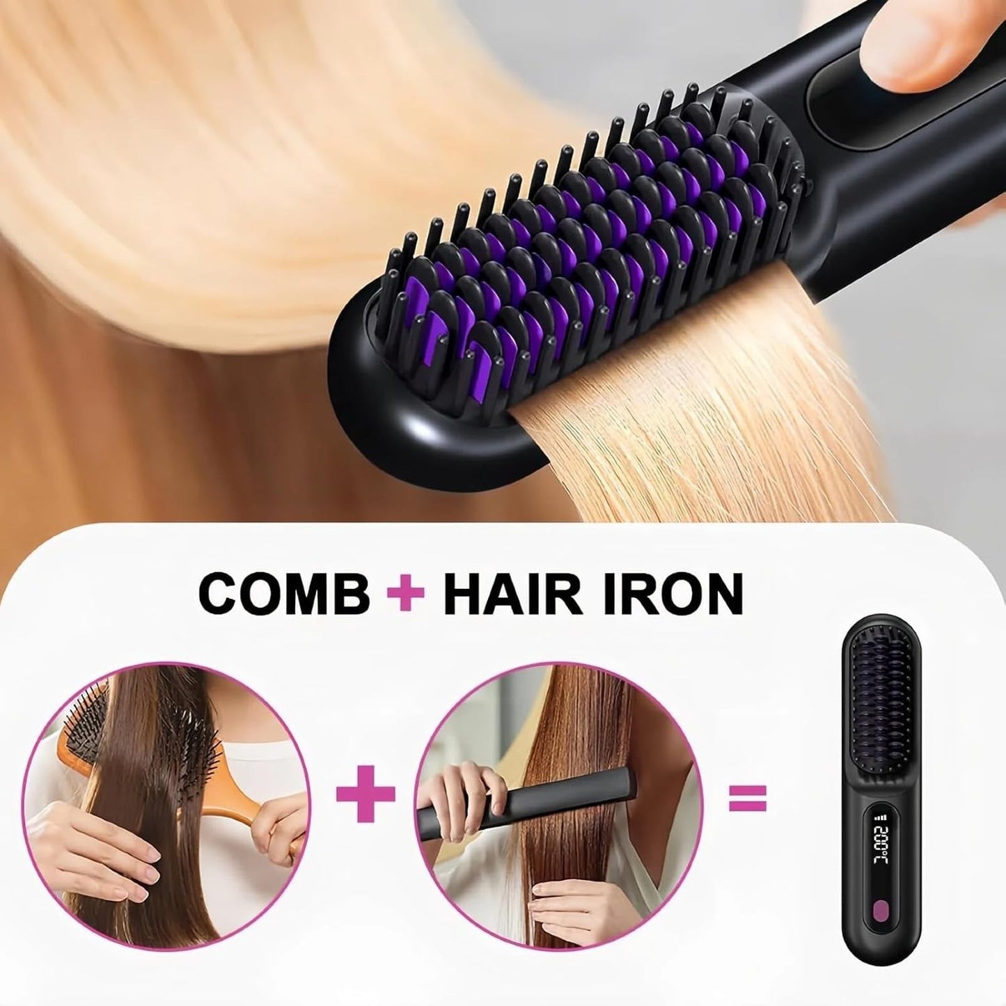 Cordless Hair Straightener Brush for Women, Portable Travel Hair Straightener...