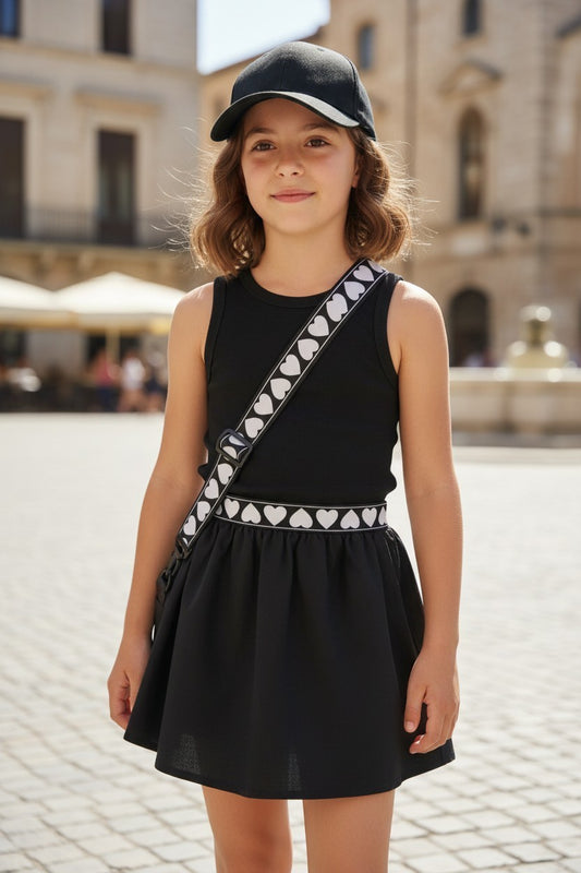 btween Active Black Tank Top & Pleated Skort Set, Girls