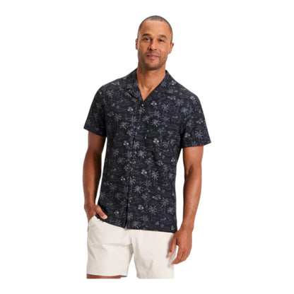 Men's Frond Print Grid Woven Button-Down Shirt - All In Motion - Black