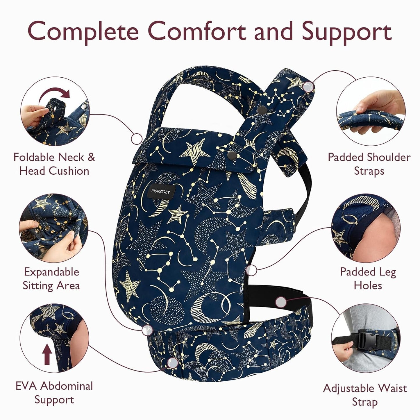 Momcozy Baby Carrier Ergonomic Cozy and Lightweight Carrier for 7-44lbs, Black