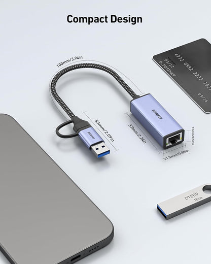 BENFEI USB 3.0 to Ethernet Adapter, USB C to RJ45 Gigabit LAN (1000Mbps) Network