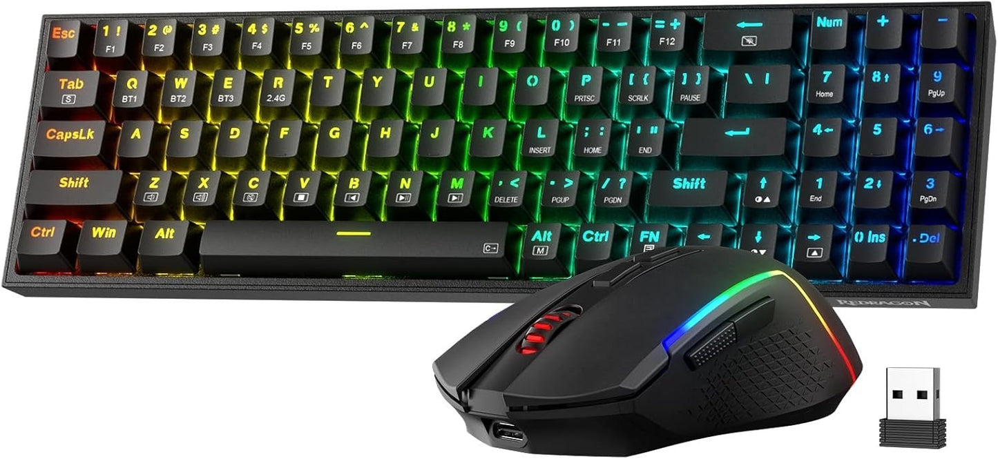 Redragon S136 Gaming Keyboard & Mouse Combo, 75% K628 Tri-Mode Wireless RGB