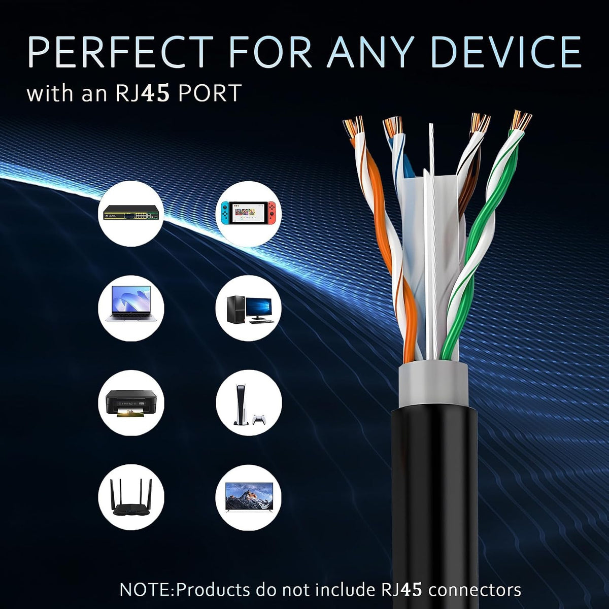 Outdoor Direct Burial Cat6 Ethernet Cable 1000ft UTP 550MHz CCA, 10Gbps, 23AWG