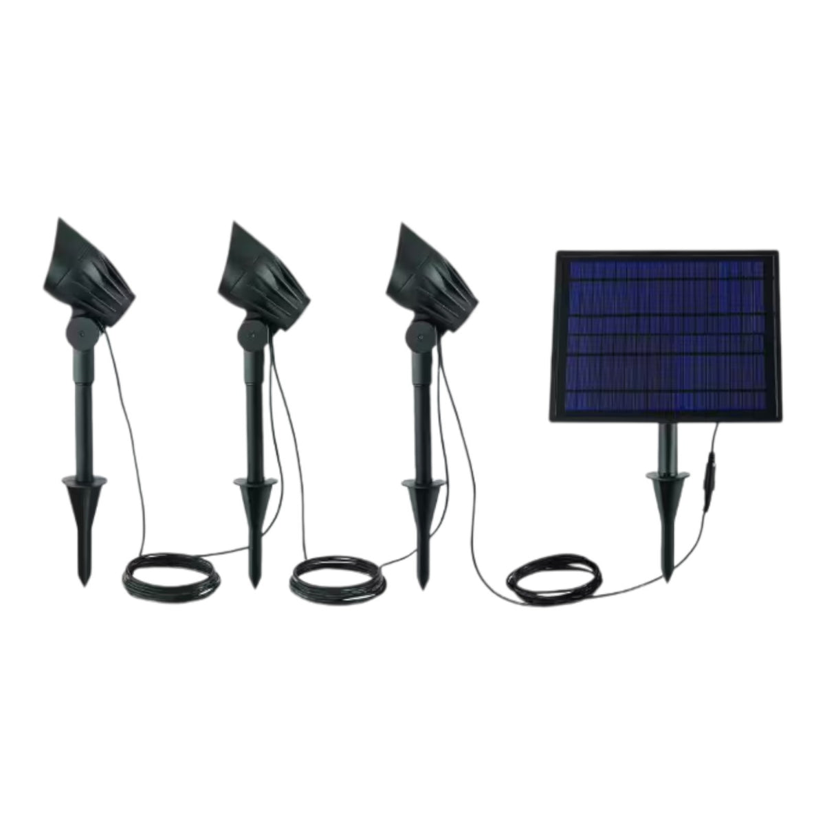 Hampton Bay 75-150 Lumen Black LED High-Low Metal 3-Head Outdoor Solar Spot Ligh