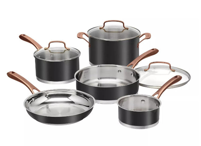 Cuisinart 8pc Pots & Pan Matte Stainless Steel Cookware Set Black Bronze Handles