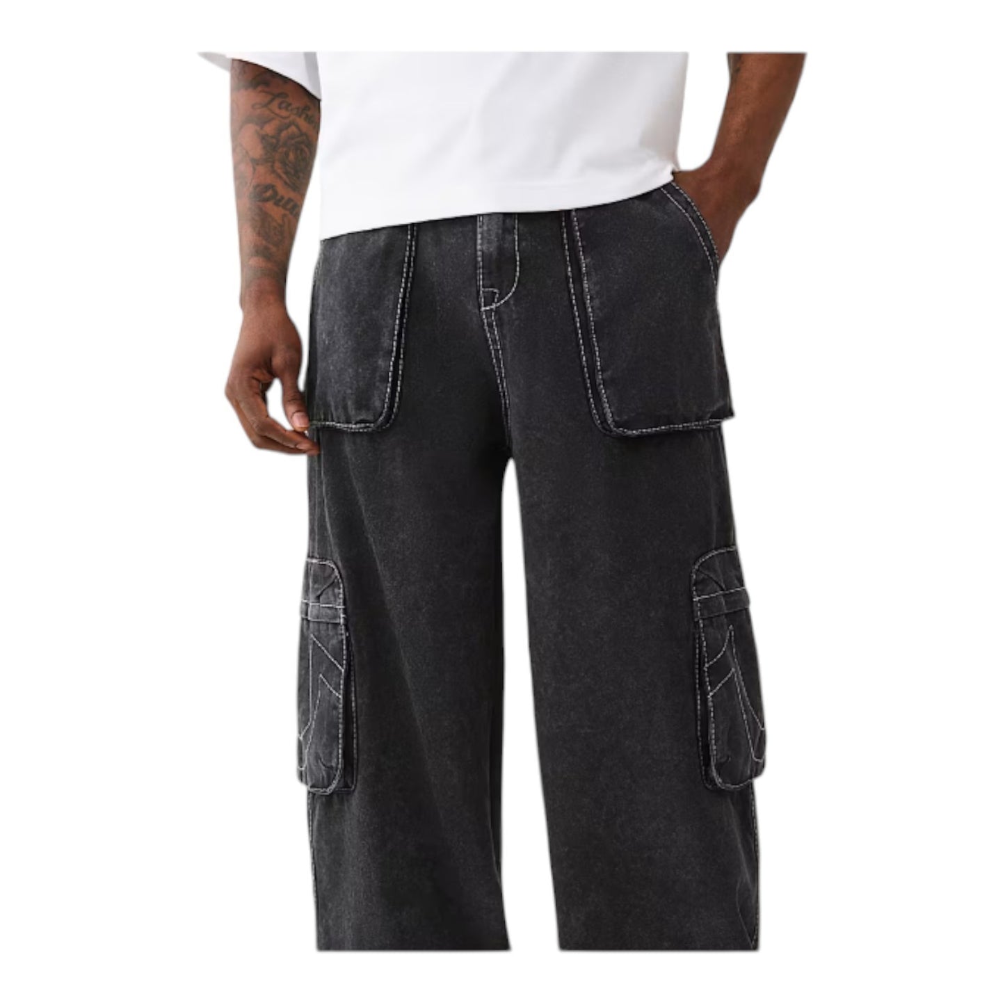 True Religion Carpenter Pants Big T & Super T Baggy Cargo Pants, Black or Canvas
