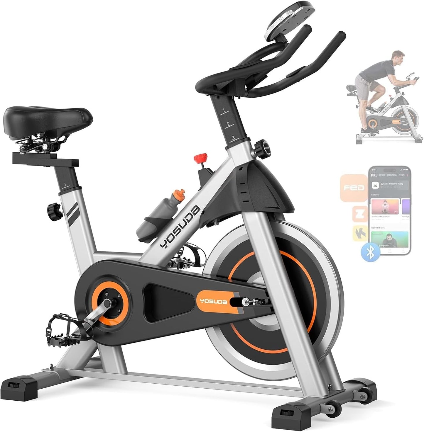 YOSUDA Exercise Bike, Brake Pad Stationary Bike for Home with Exclusive App,