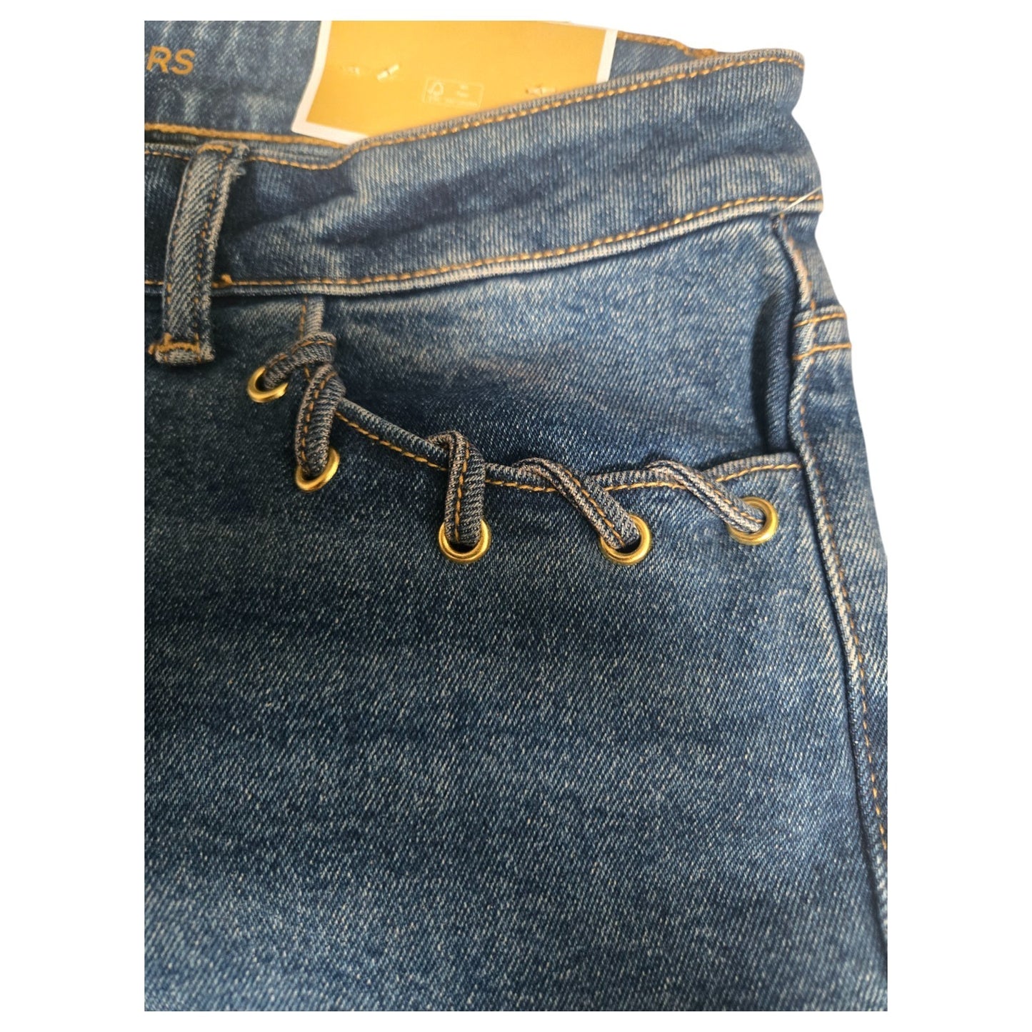NWT MICHAEL KORS Selma Crop Flare High Rise Jeans | MK logo | Lake Blue Wash