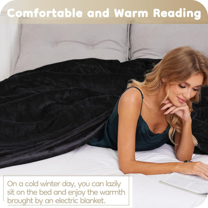 Electric Blanket Twin 62''X84'' Heated Blanket Gray, Ultra Soft Silky Flanne...
