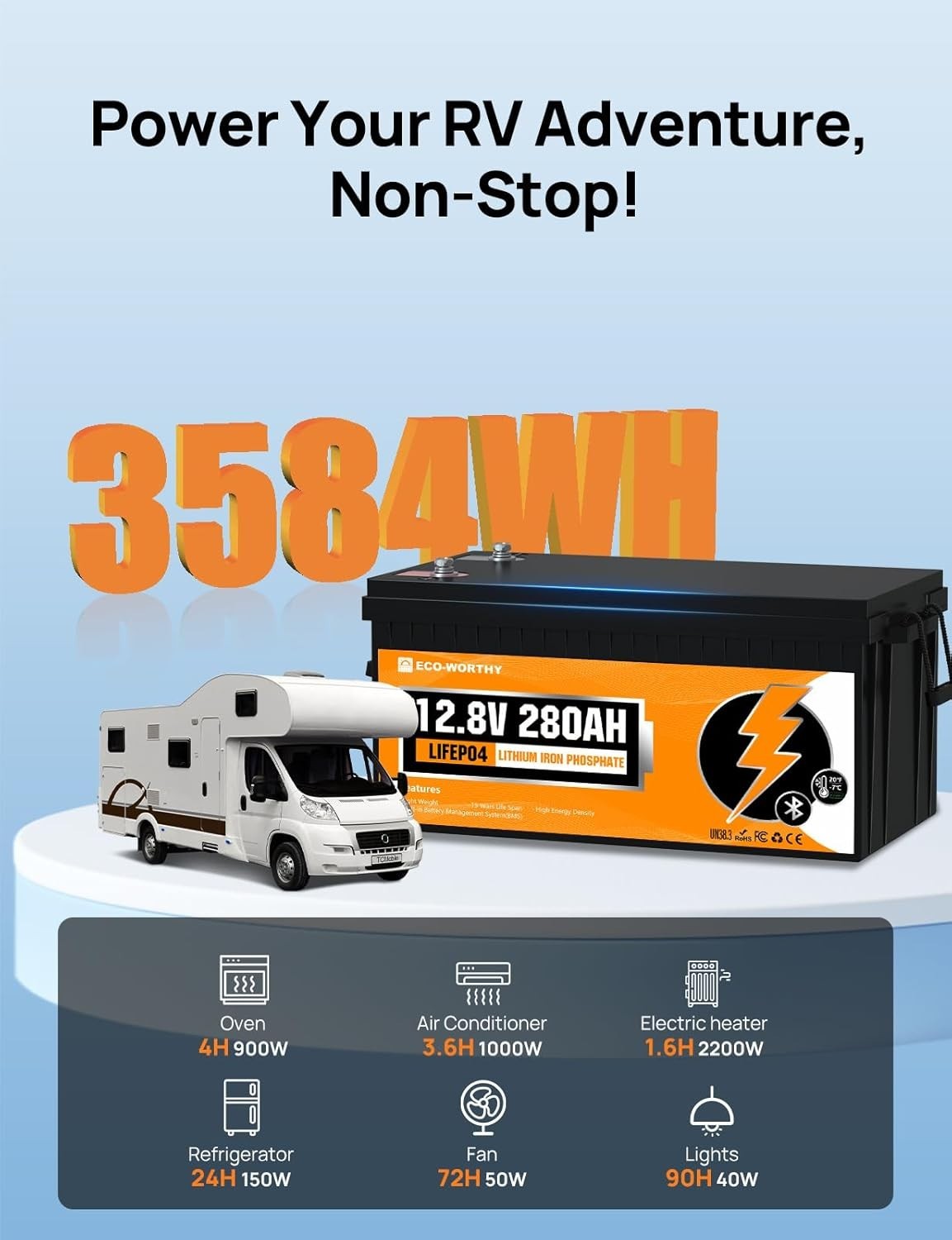 12V 280Ah Bluetooth Low-Temp LiFePO4 Lithium Battery For RV Solar Marine