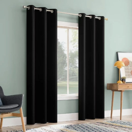 Sun Zero Tedrow 100% Blackout Grommet Black Curtain 2 Panel Pair, 37"W x 63"L