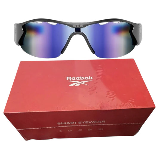 Reebok Octane Smart Audio Sunglasses, Matte Black Frame, Purple Mirror Lens