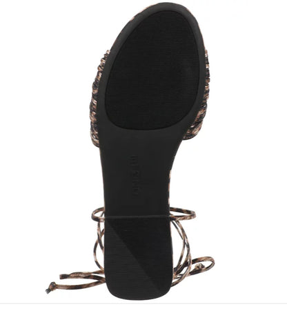 On 34th Leopard Women Jennie Flat Sandals Ankle Tie Strap Man Made Round Toe