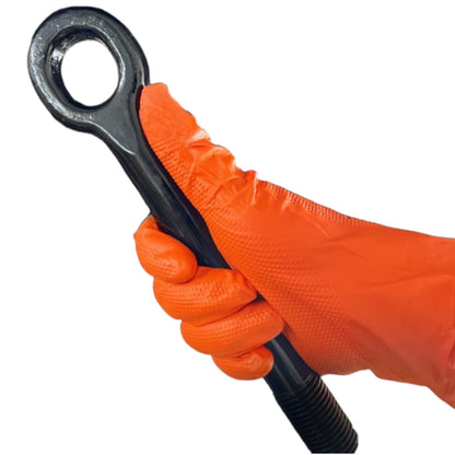 Heavy Duty Orange Industrial Nitrile Gloves with Raised Diamond Texture, 8-mil