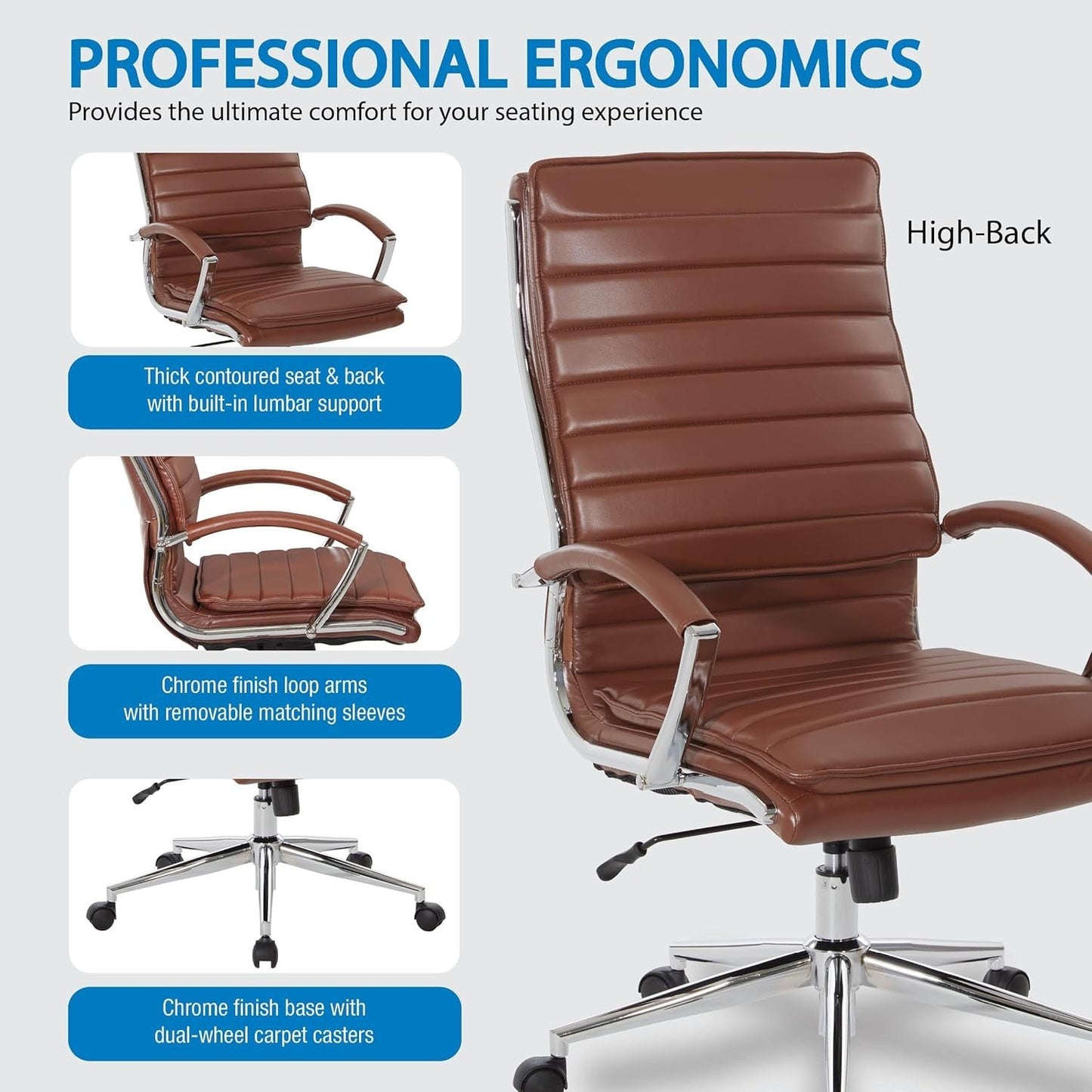 Office Star SPX Professional Ergonomic Ribbed Faux Leather Office Chair High Bac