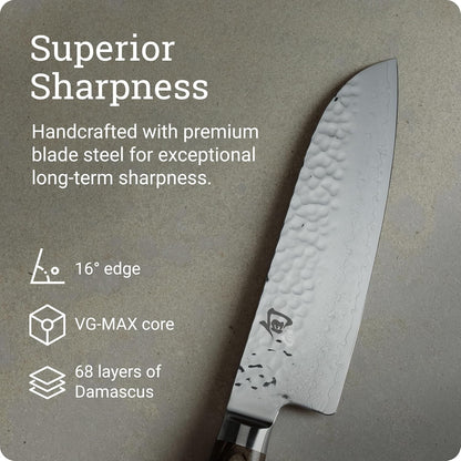 Shun Premier 7" Santoku Knife - TDM0702 - Walnut, Contoured Pakkawood Handles