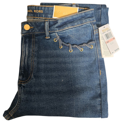 NWT MICHAEL KORS Selma Crop Flare High Rise Jeans | MK logo | Lake Blue Wash