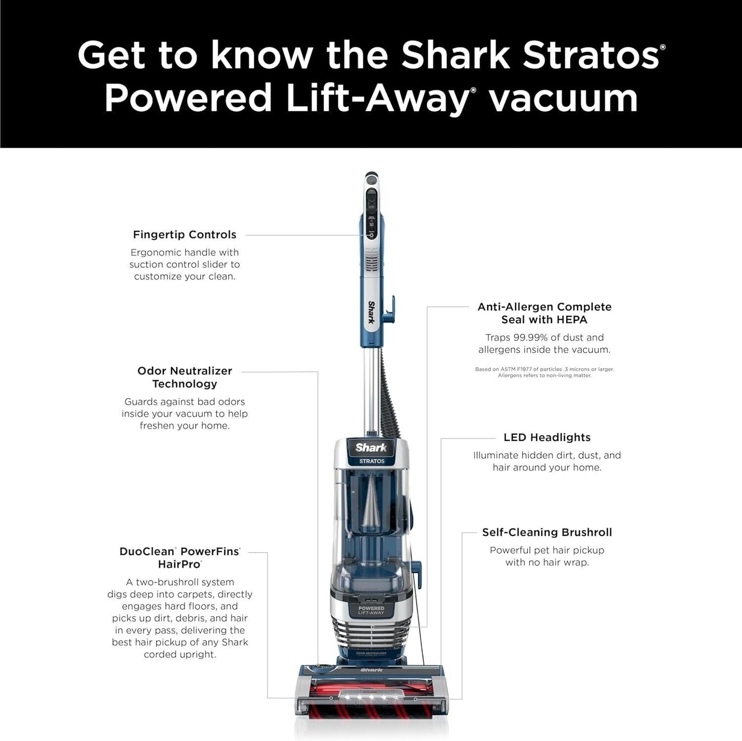 Shark - Stratos Upright Vacuum with DuoClean PowerFins HairPro, Self-Cleaning...