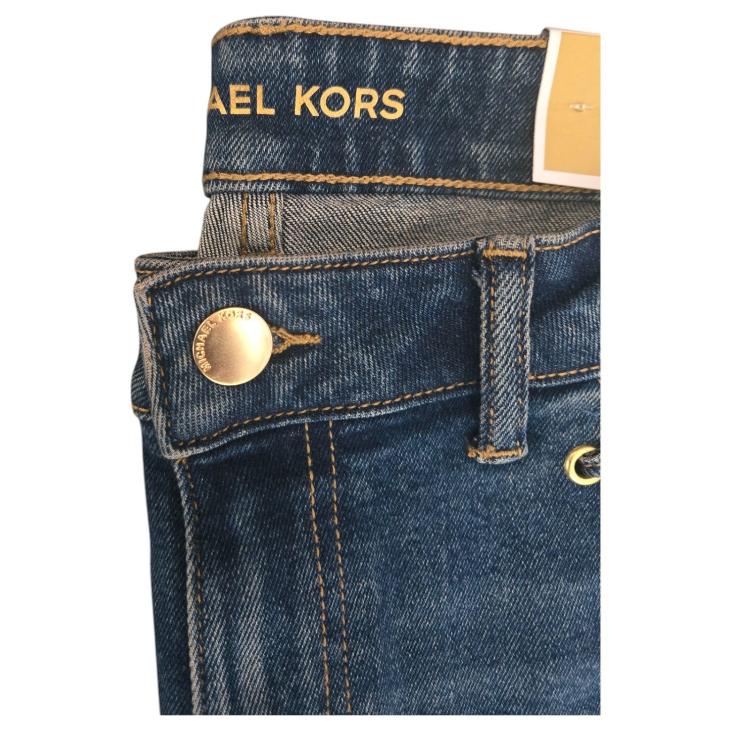 NWT MICHAEL KORS Selma Crop Flare High Rise Jeans | MK logo | Lake Blue Wash
