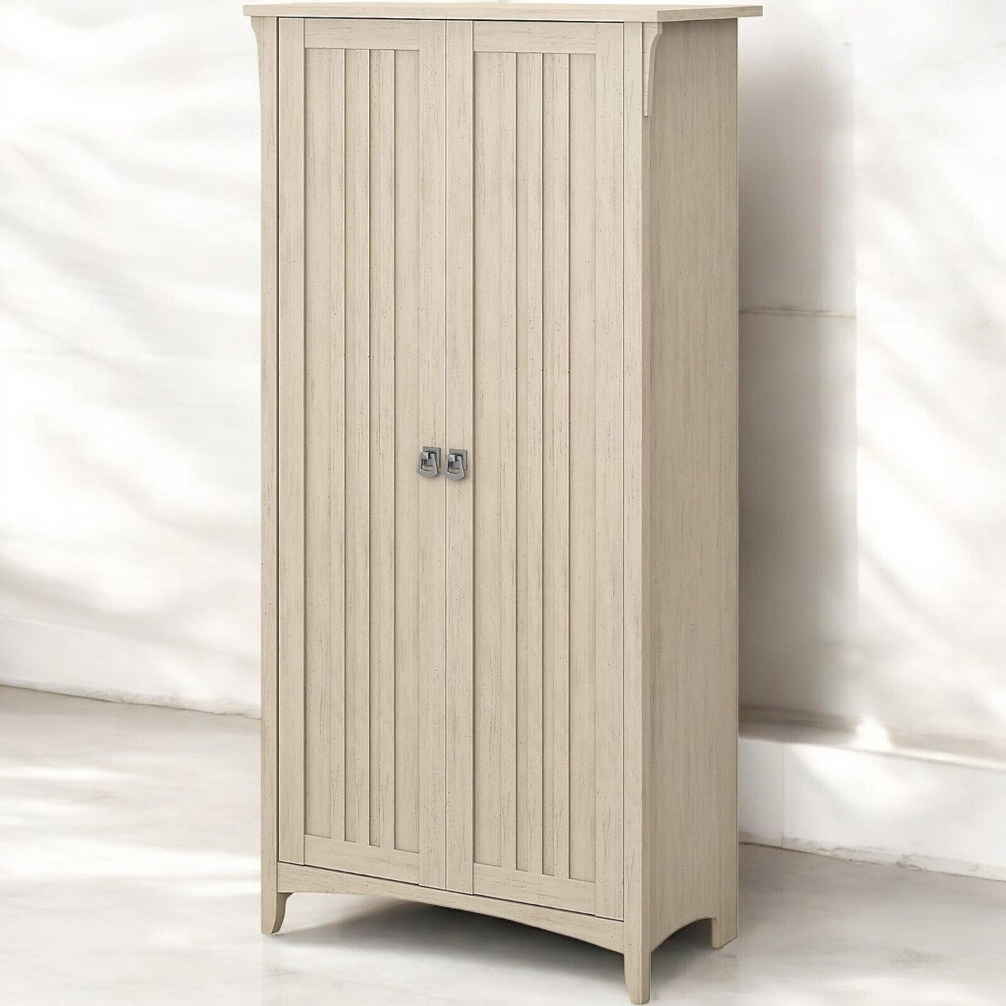 Bush Furniture Salinas Tall Storage Cabinet with Doors in Antique White
