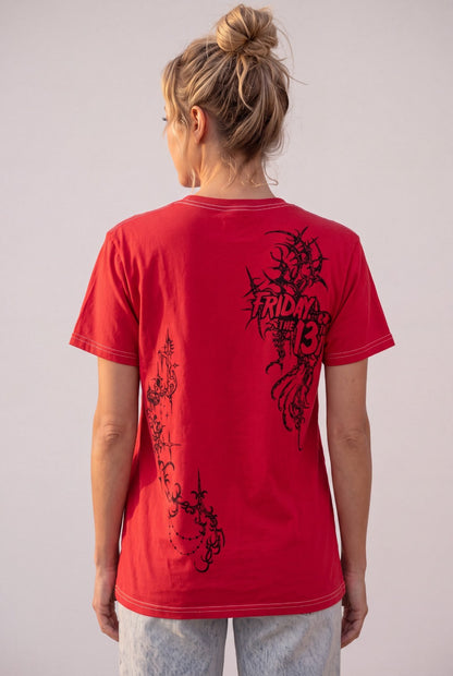 New Friday the 13th Jason Crystal Lake Red 1980 Mens Vintage T-Shirt