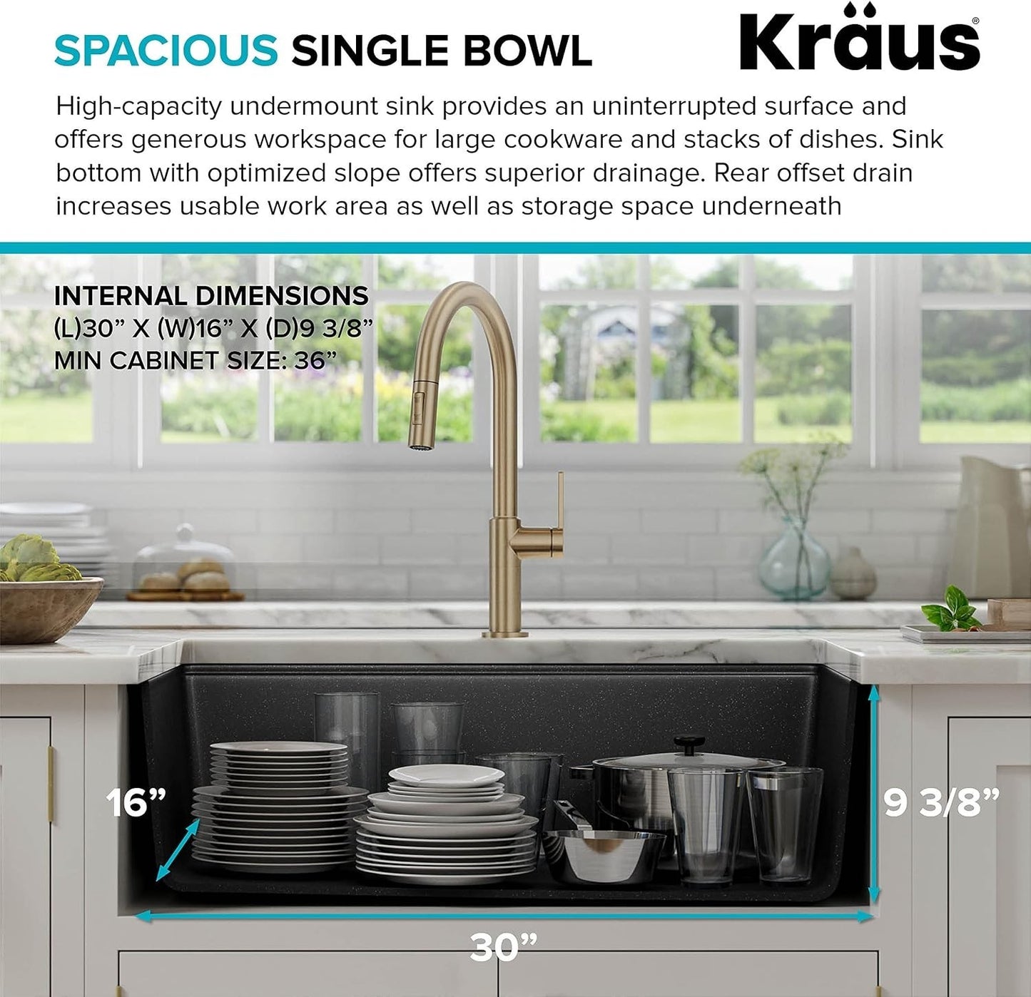 KRAUS Bellucci 32” Undermount Workstation Granite Black Kitchen Sink KGUW2-33MBL
