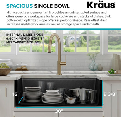 KRAUS Bellucci 32” Undermount Workstation Granite Black Kitchen Sink KGUW2-33MBL
