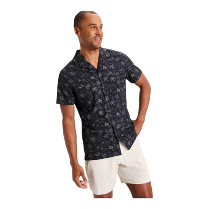 Men's Frond Print Grid Woven Button-Down Shirt - All In Motion - Black