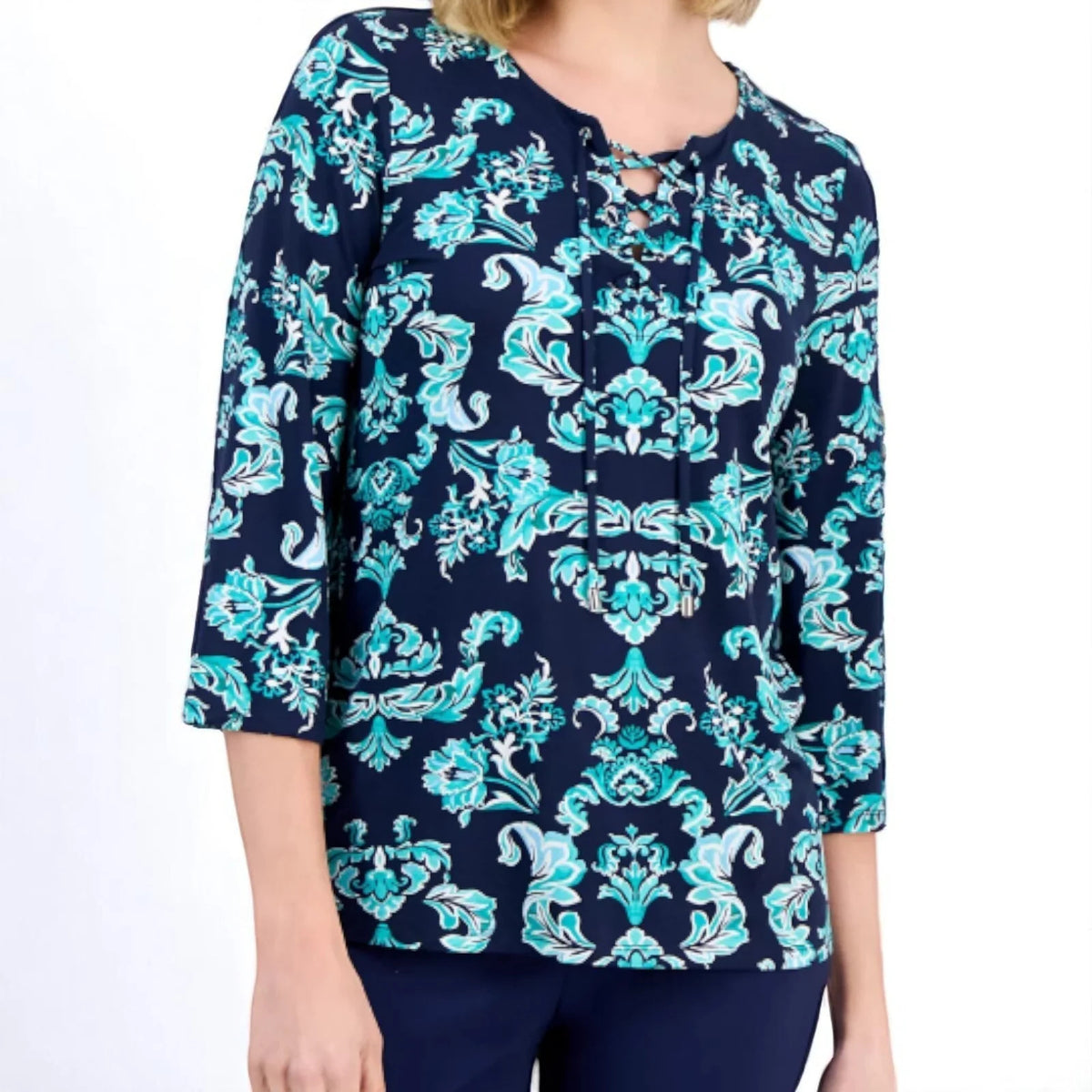 JM Collection Womens Floral Printed Top Blouse NWT