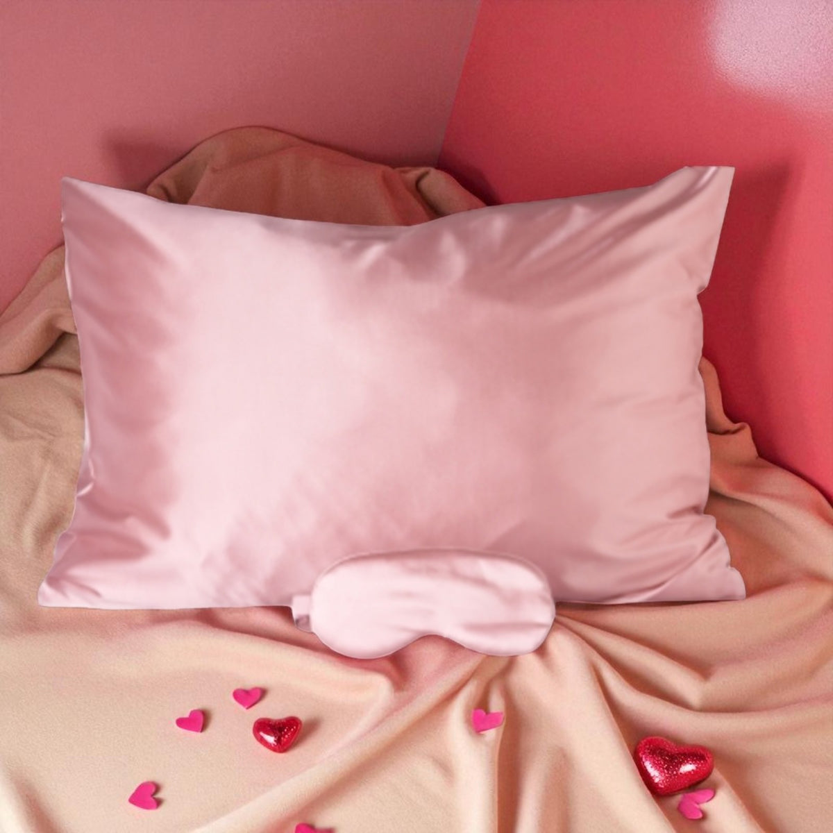 NEW Satin Pillow Case & Sleep Mask Set in Pink in nice gift bag