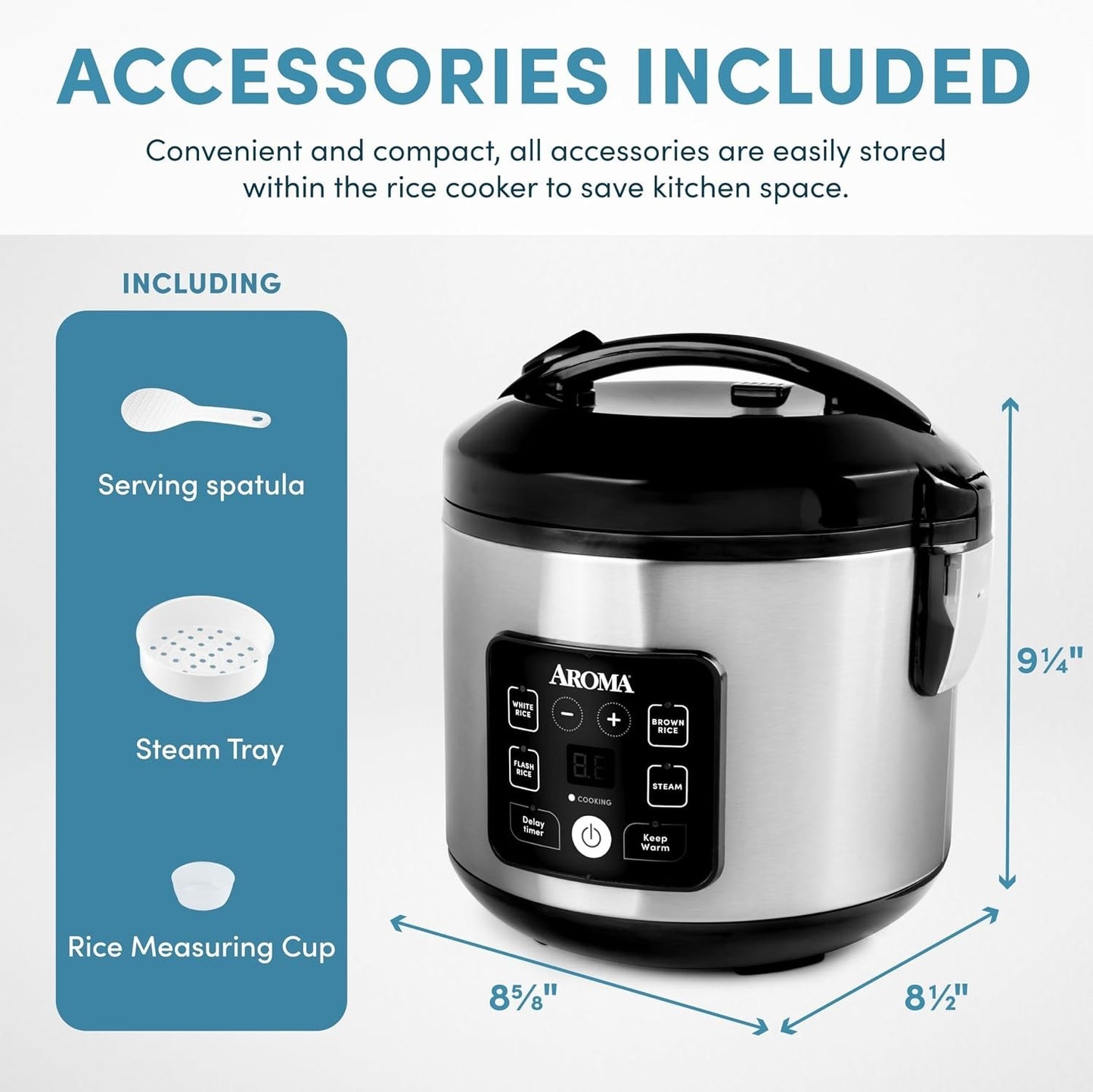 AROMA 8-Cup Digital Rice Cooker & Food Steamer with Bonded Granite Nonstick New