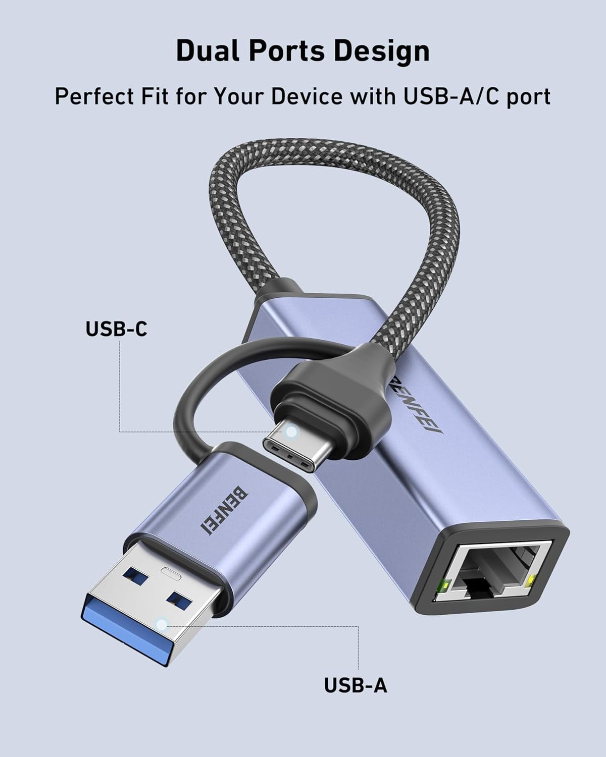 BENFEI USB 3.0 to Ethernet Adapter, USB C to RJ45 Gigabit LAN (1000Mbps) Network
